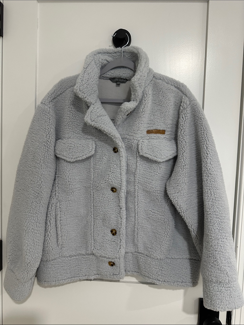 Simply Southern Light Grayish Blue Sherpa Button-Up Jacket
